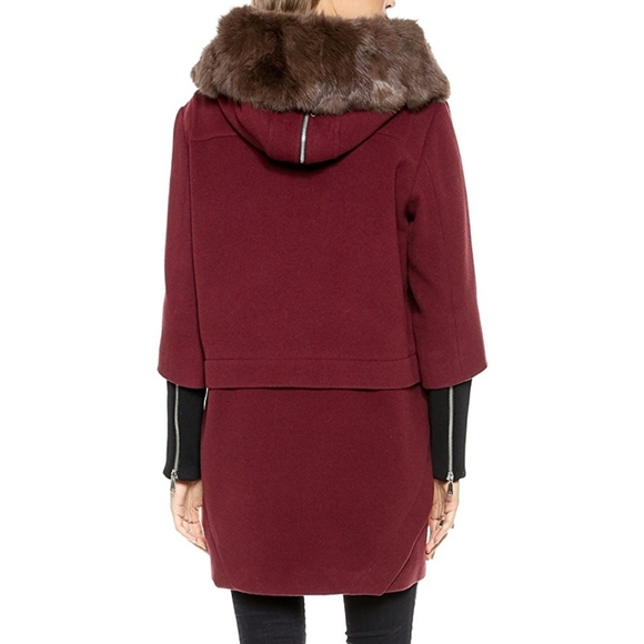 Rebecca Minkoff Fur Scotch Toggle Coat Wine - Picture 3 of 9